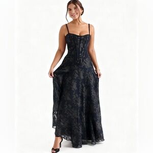 HOUSE OF CB 'Esme'Midnight Blue Lurex Chiffon Maxi Dress/Size XL